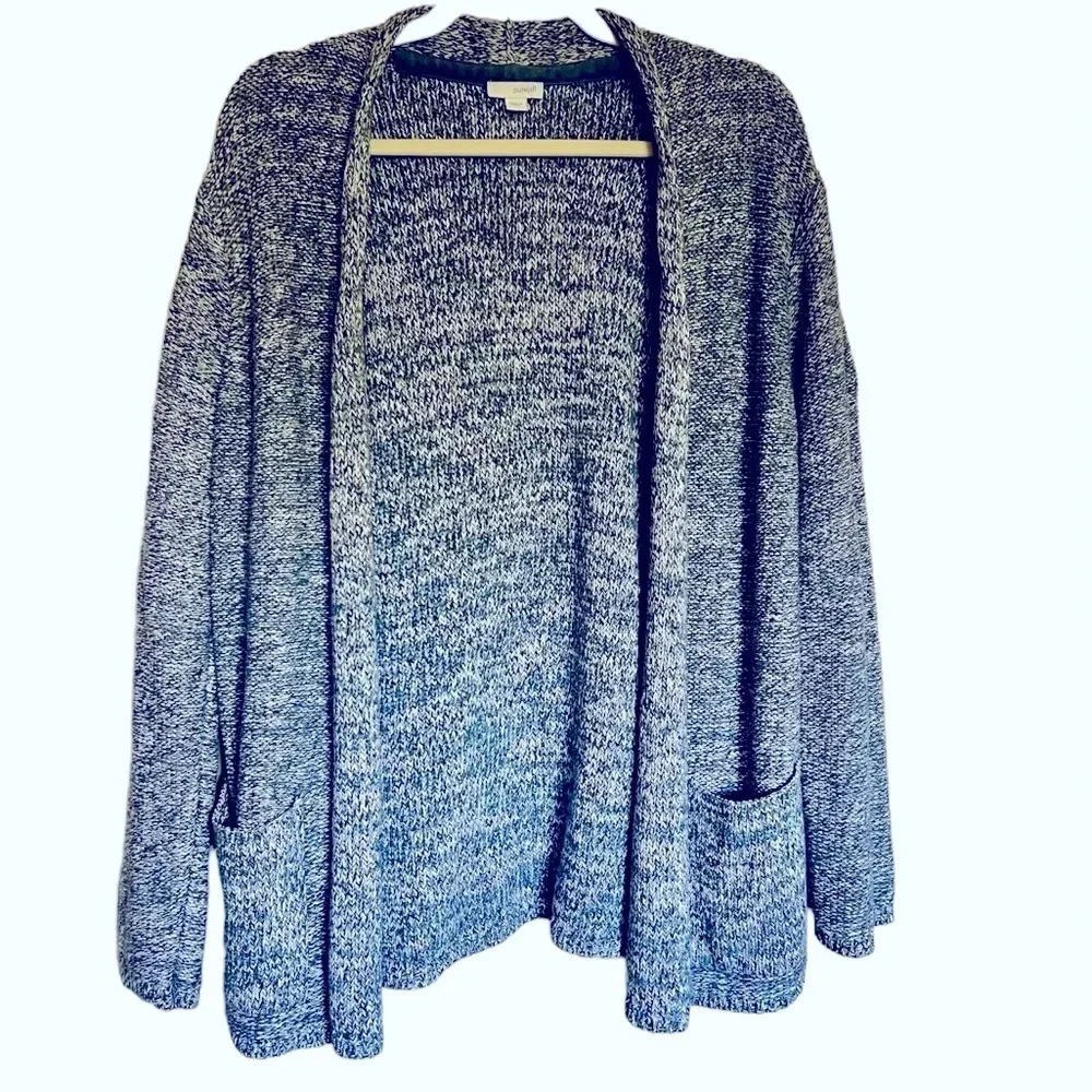 J. Jill Pure Jill Blue White Knit Open Front‎ Cardigan Sweater Size Medium